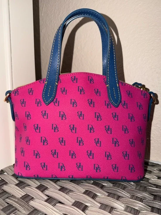 Dooney & Bourke Gretta Mini Top Handle Satchel - Pink Blue Crossbody DB Monogram - Picture 11 of 14